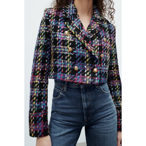 NWT ZARA Textured Cropped Tweed Double-Breasted Jacket Blazer Size S - Picture 8 of 12